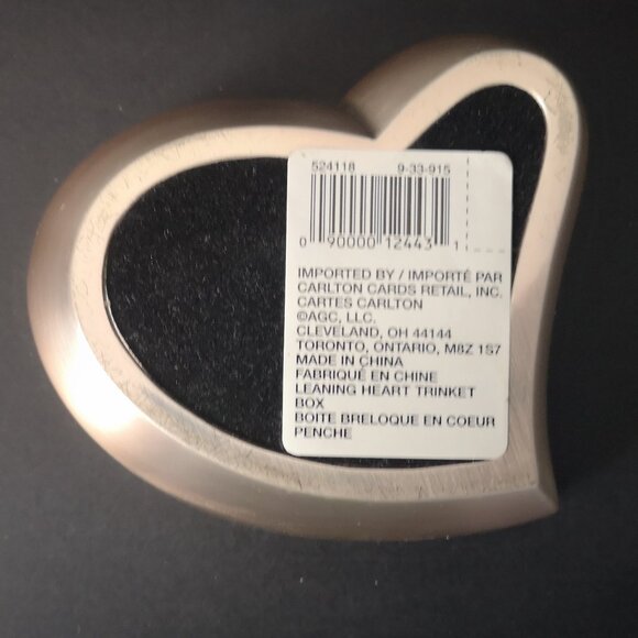 Carleton Cards Rose Gold Tone Leaning Heart Trinket Box w/ Black Velvet Lining - Picture 4 of 5